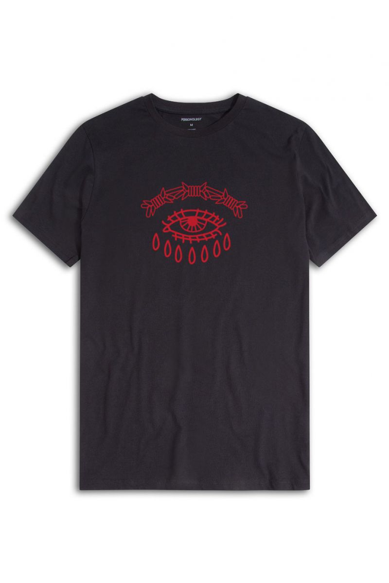 Black Soft Fabric Crying Design Short Sleeve Tee