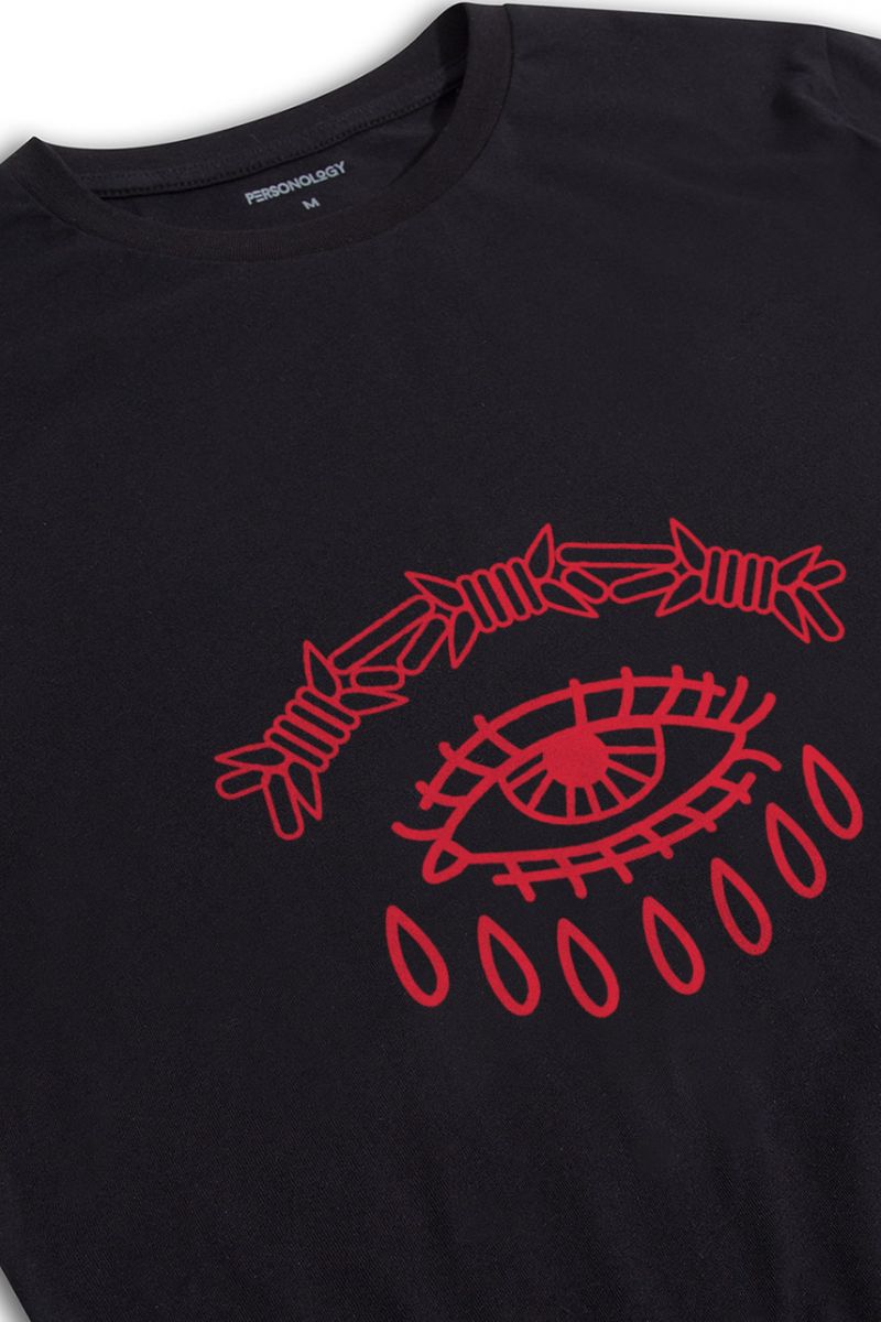Black Soft Fabric Crying Design Short Sleeve Tee