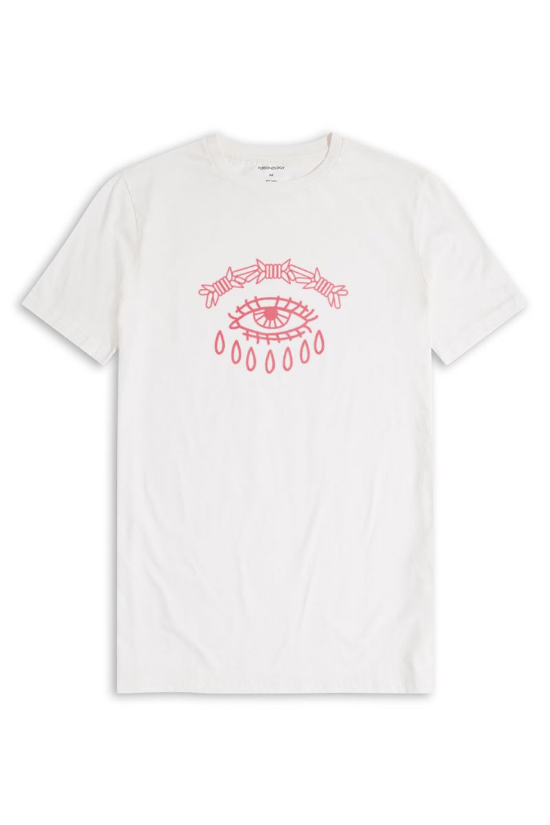 Off White Soft Fabric Crying Design Short Sleeve Tee