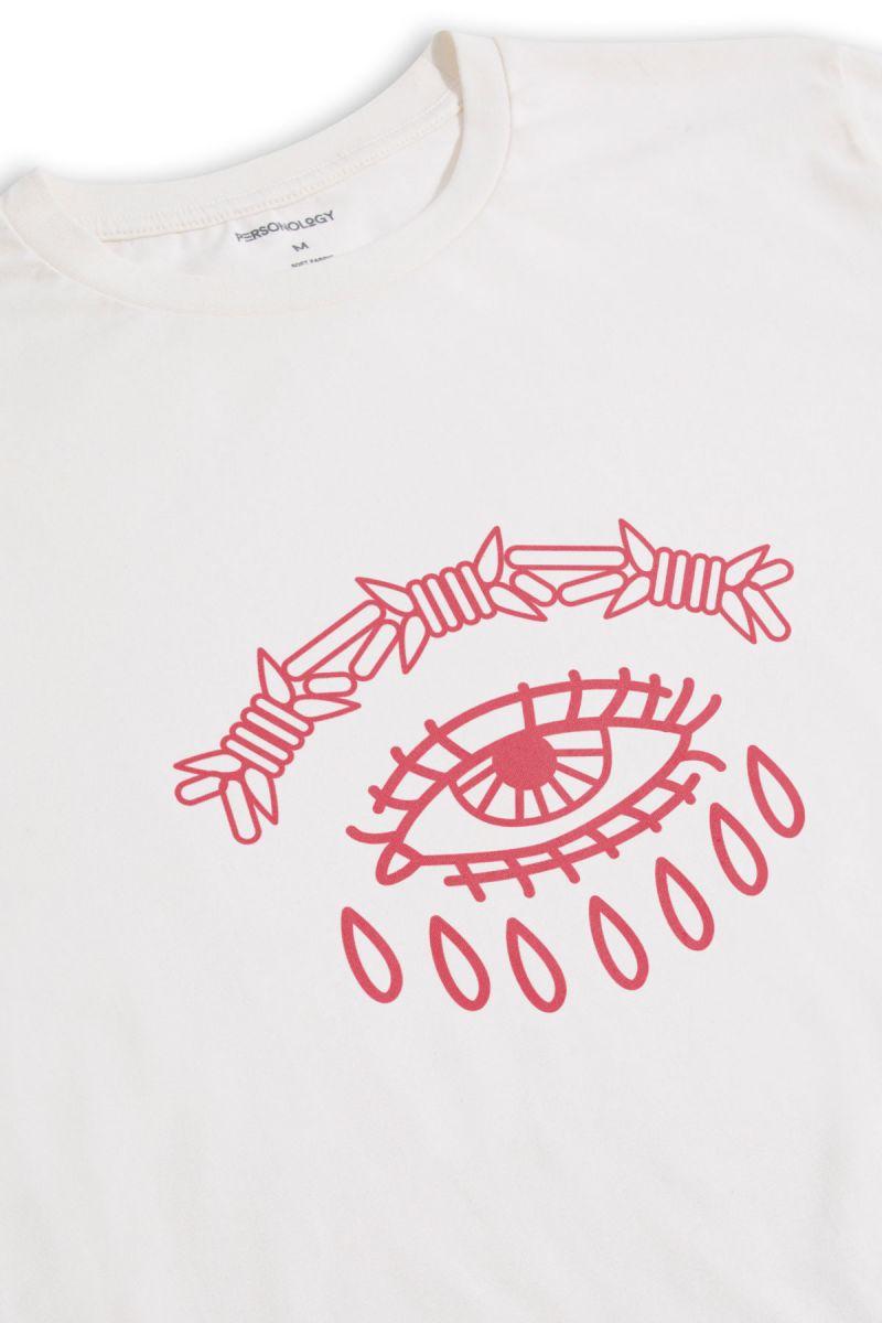 Off White Soft Fabric Crying Design Short Sleeve Tee