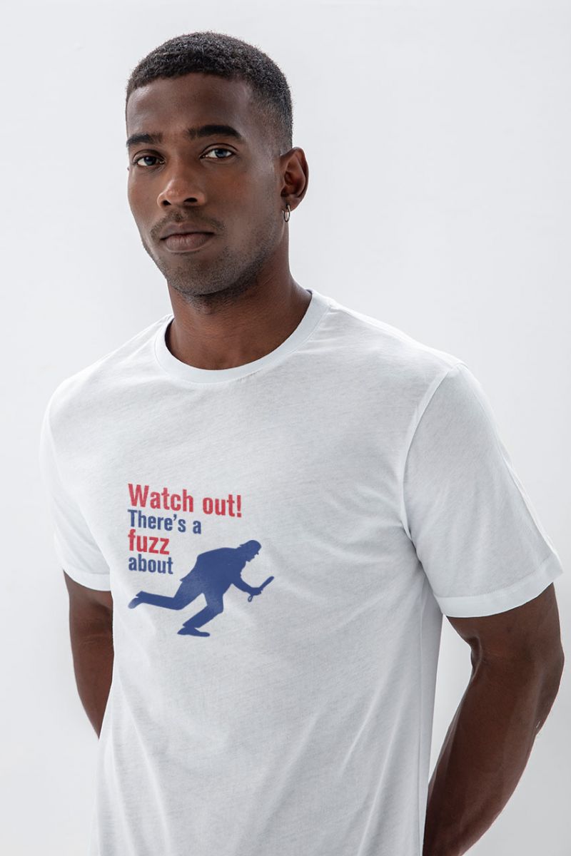 White Soft Fabric Watch out! There is a fuzz about Design Short Sleeve Tee