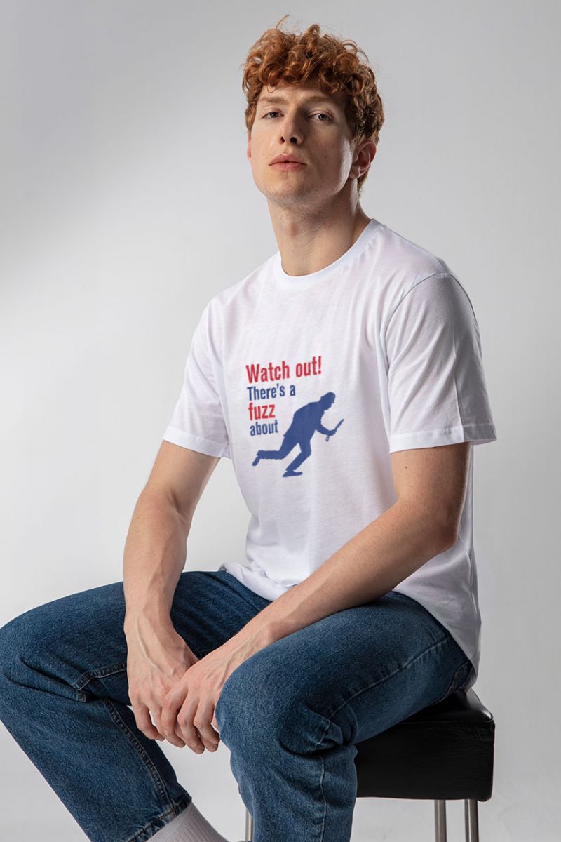 White Soft Fabric Watch out! There is a fuzz about Design Short Sleeve Tee