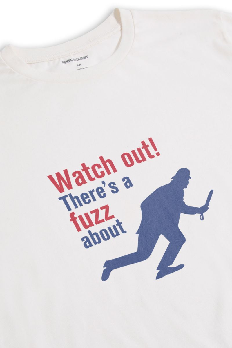 Off White Soft Fabric Watch out! There is a fuzz about Design Short Sleeve Tee