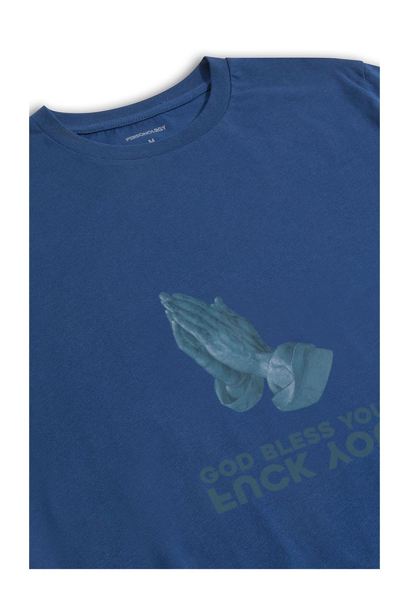 Navy Soft Fabric God bless you , F**k you Design Short Sleeve Tee