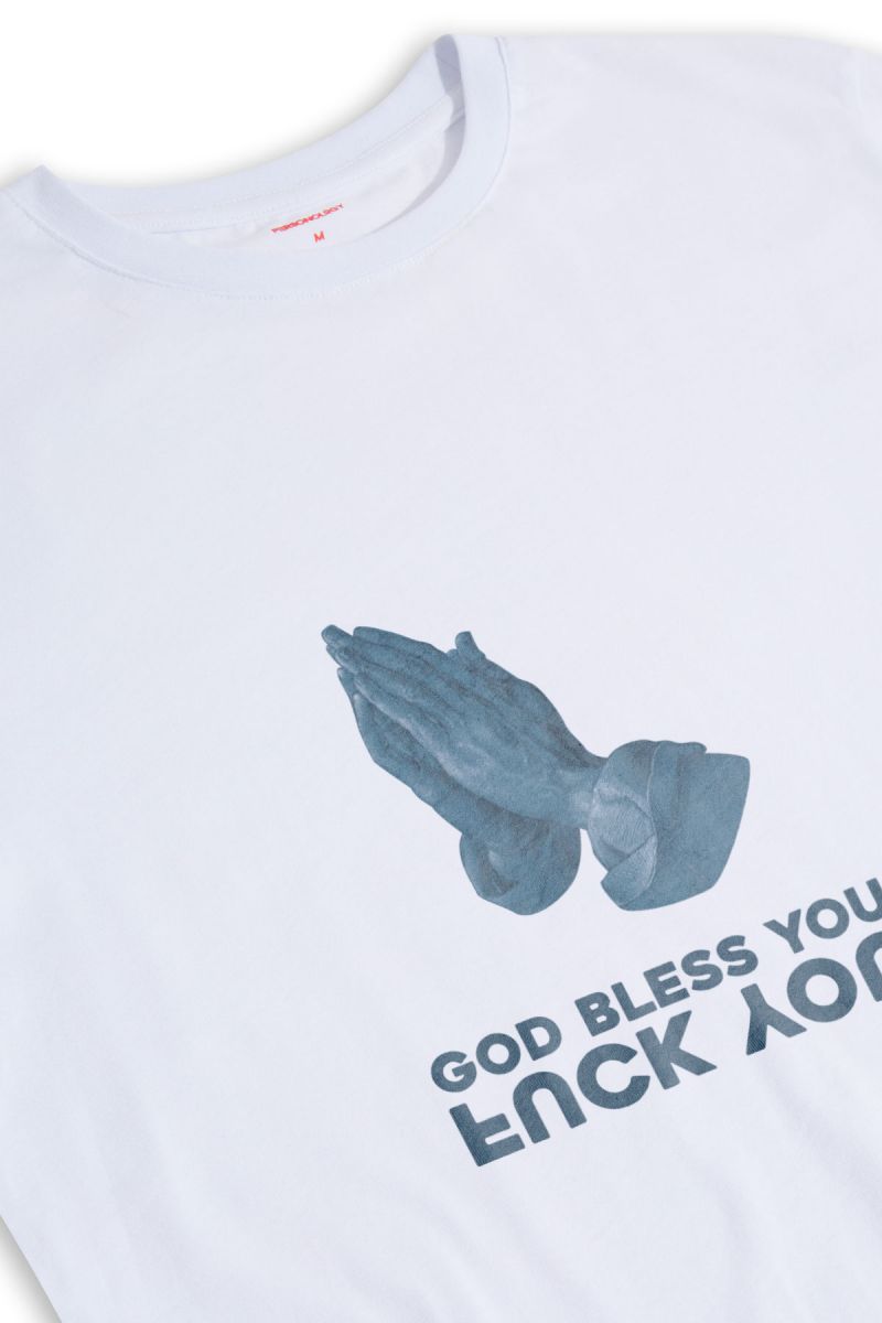 White Soft Fabric God bless you , F**k you Design Short Sleeve Tee