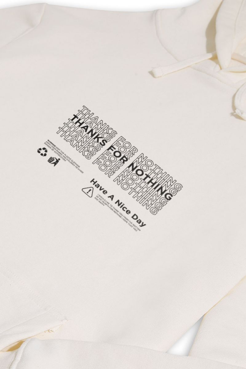 Ecru Premium Cotton Thanks for nothing Design Pullover Hoodie