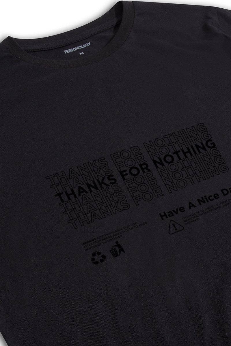 Black Soft Fabric Thanks for nothing Design Short Sleeve Tee