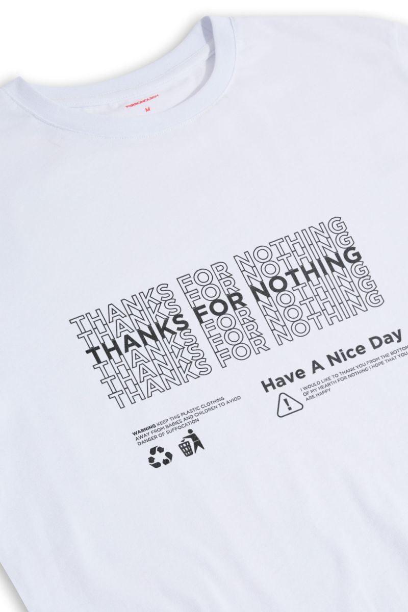 White Soft Fabric Thanks for nothing Design Short Sleeve Tee