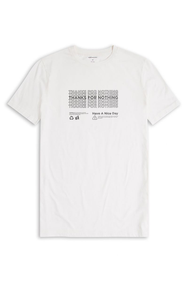 Off White Soft Fabric Thanks for nothing Design Short Sleeve Tee