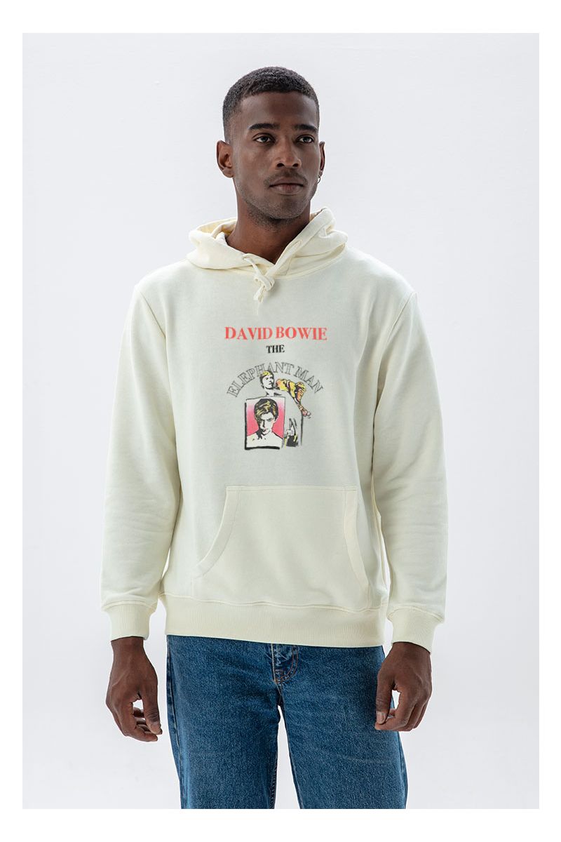 Ecru Premium Cotton David Bowie, The elephantman Design Pullover Hoodie