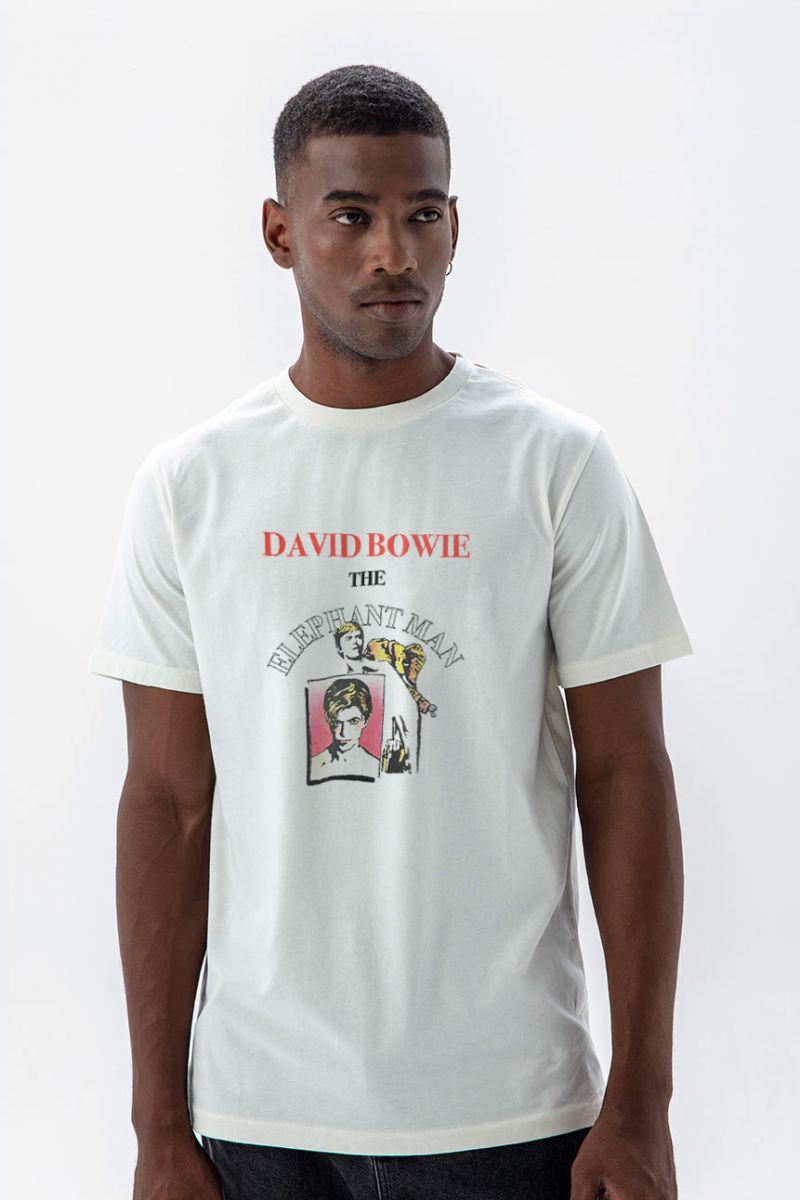 Off White Soft Fabric David Bowie, The elephantman Design Short Sleeve Tee