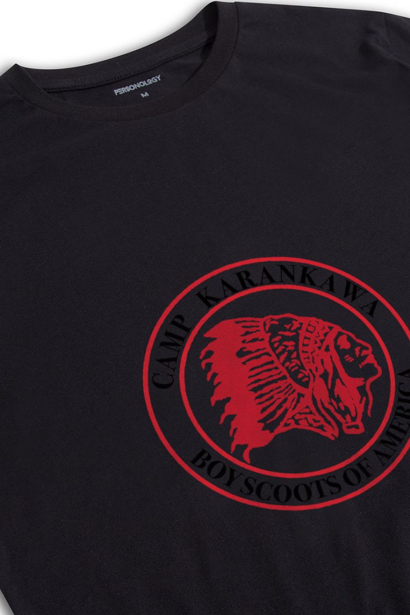 Black Soft Fabric Camp Karankawa , Boyscoots of America Design Short Sleeve Tee