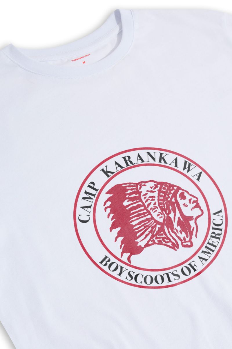 White Soft Fabric Camp Karankawa , Boyscoots of America Design Short Sleeve Tee