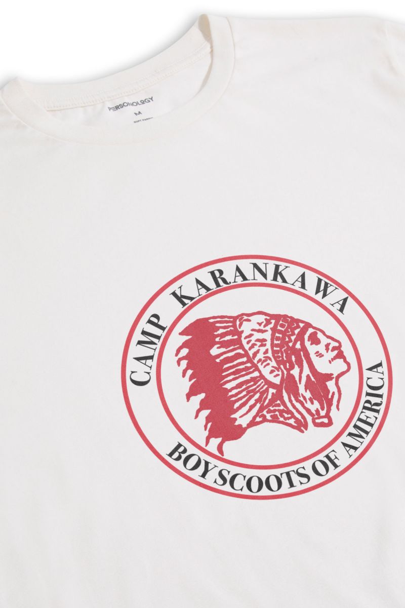 Off White Soft Fabric Camp Karankawa , Boyscoots of America Design Short Sleeve Tee