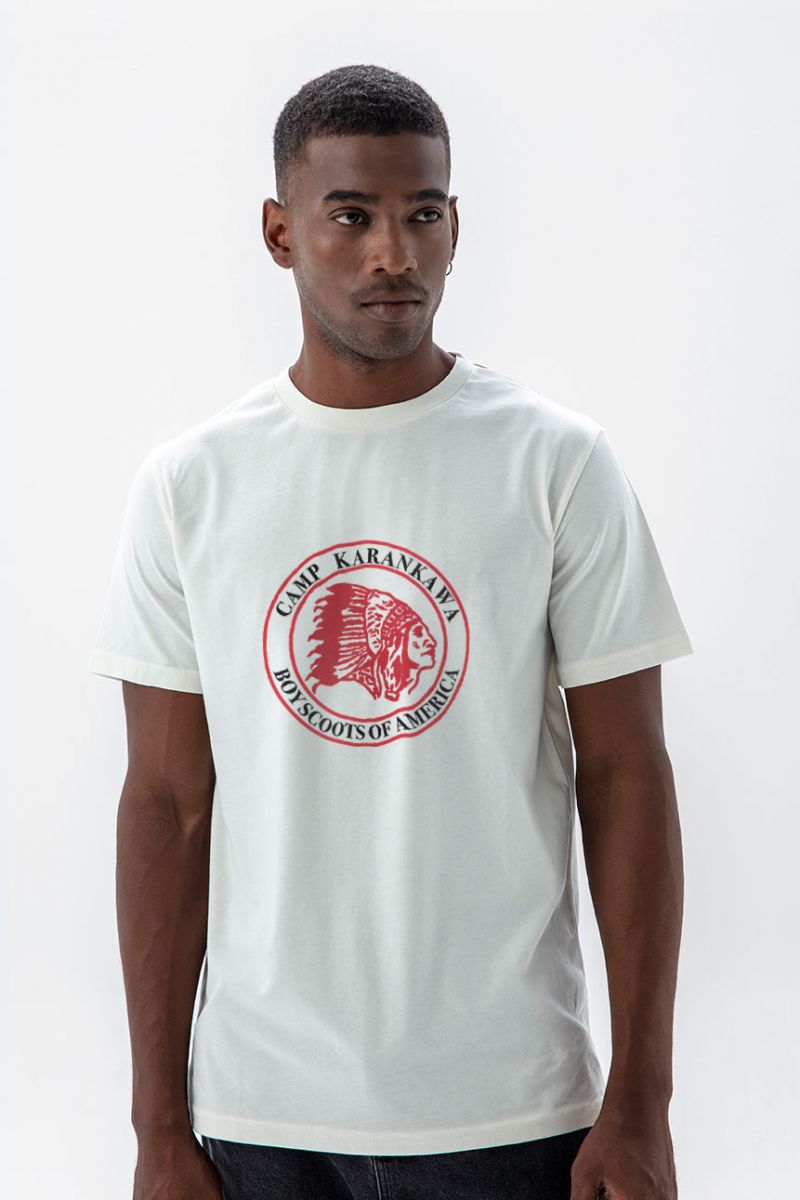 Off White Soft Fabric Camp Karankawa , Boyscoots of America Design Short Sleeve Tee