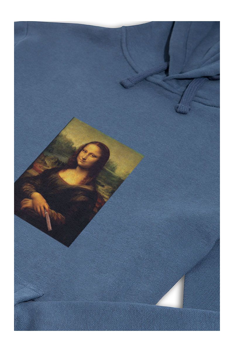 Navy Premium Cotton Monalisa with cigar Design Pullover Hoodie