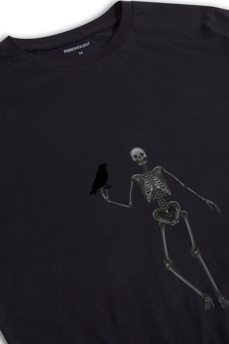 Black Soft Fabric Skeleton Design Short Sleeve Tee