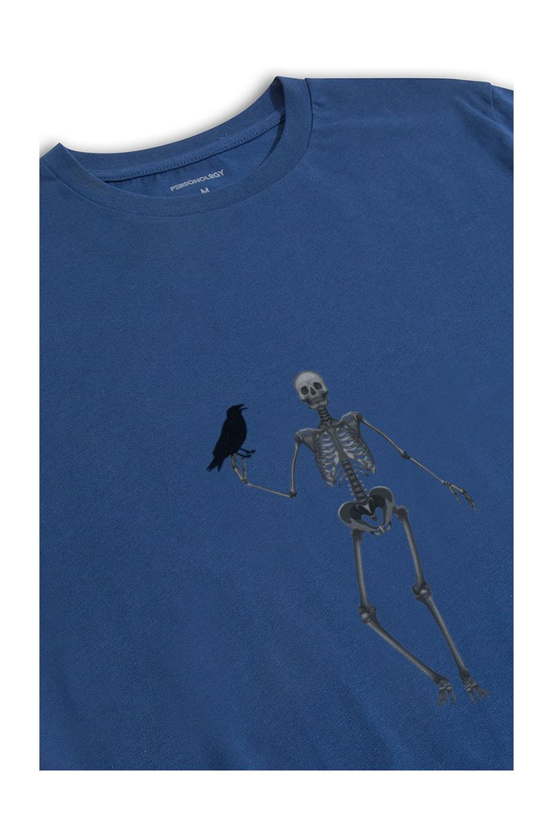 Navy Soft Fabric Skeleton Design Short Sleeve Tee