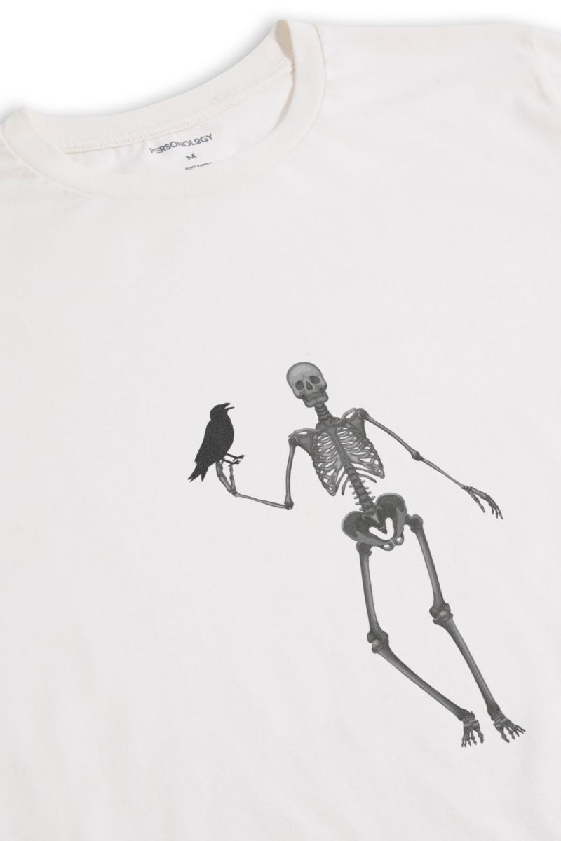 Off White Soft Fabric Skeleton Design Short Sleeve Tee