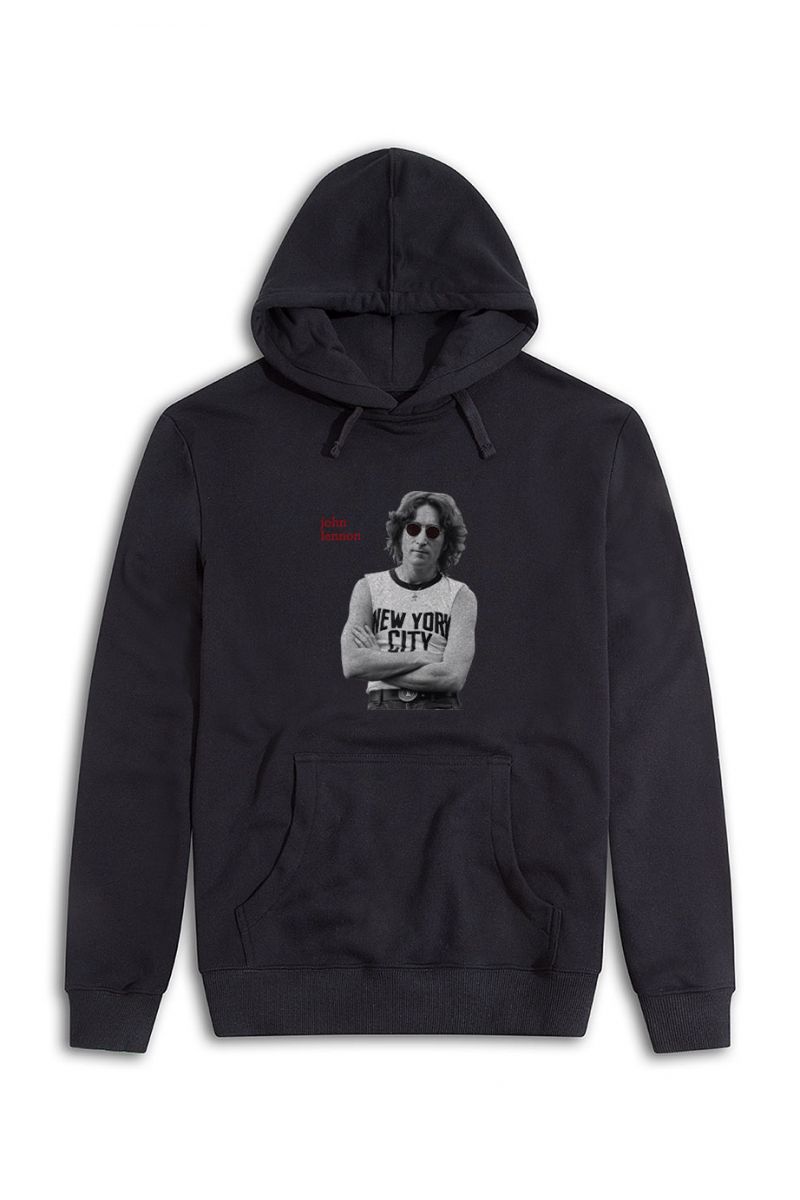 Black Premium Cotton John Lennon Design Pullover Hoodie