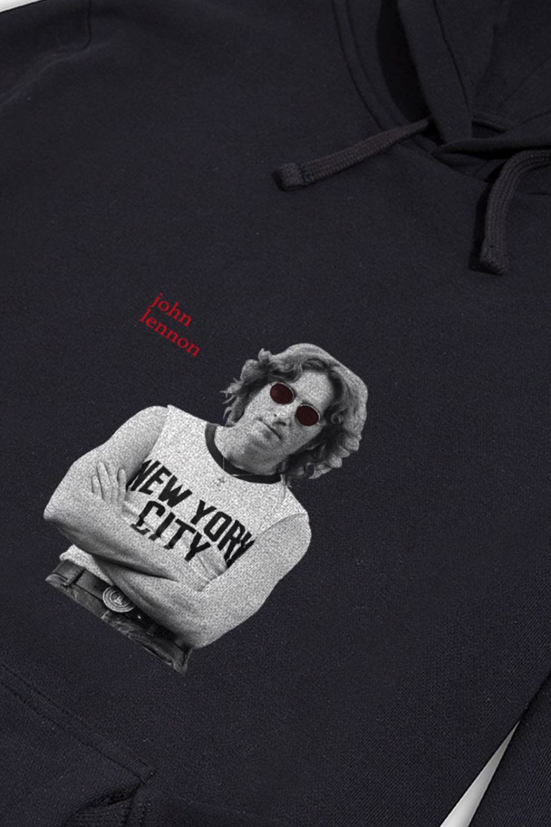 Black Premium Cotton John Lennon Design Pullover Hoodie