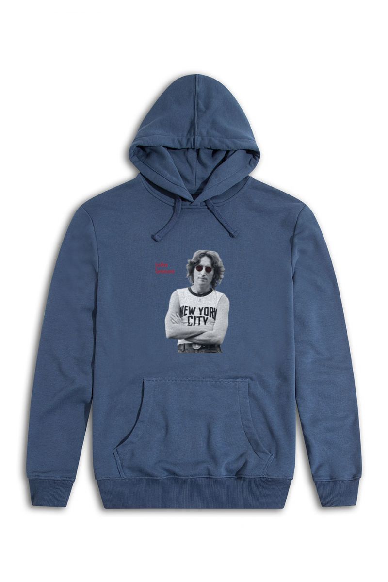 Navy Premium Cotton John Lennon Design Pullover Hoodie