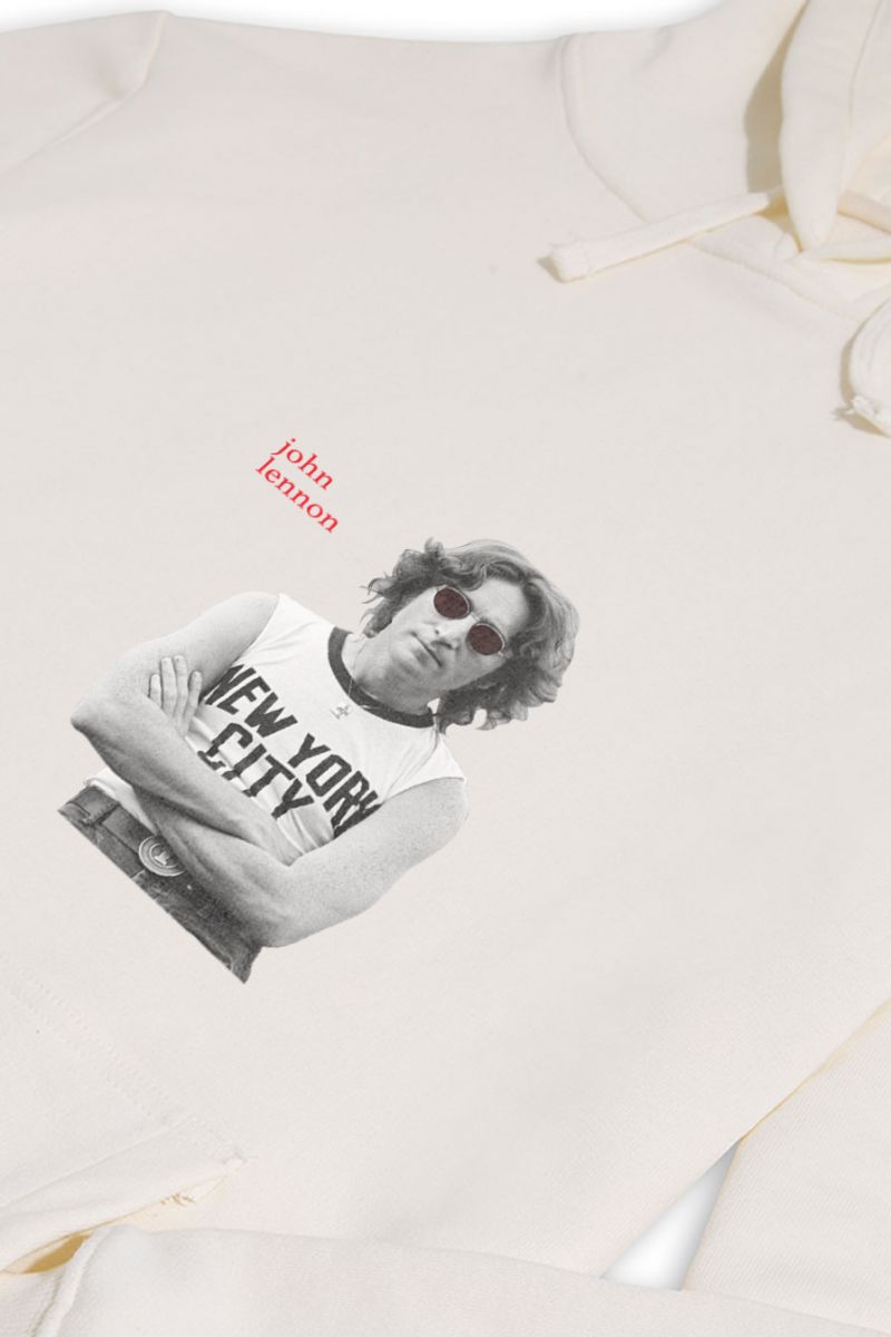 Ecru Premium Cotton John Lennon Design Pullover Hoodie