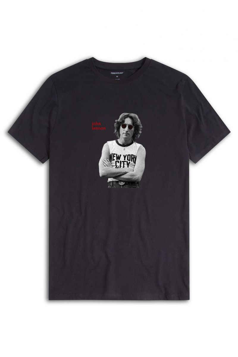 Black Soft Fabric John Lennon Design Short Sleeve Tee