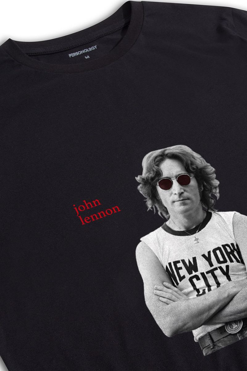 Black Soft Fabric John Lennon Design Short Sleeve Tee