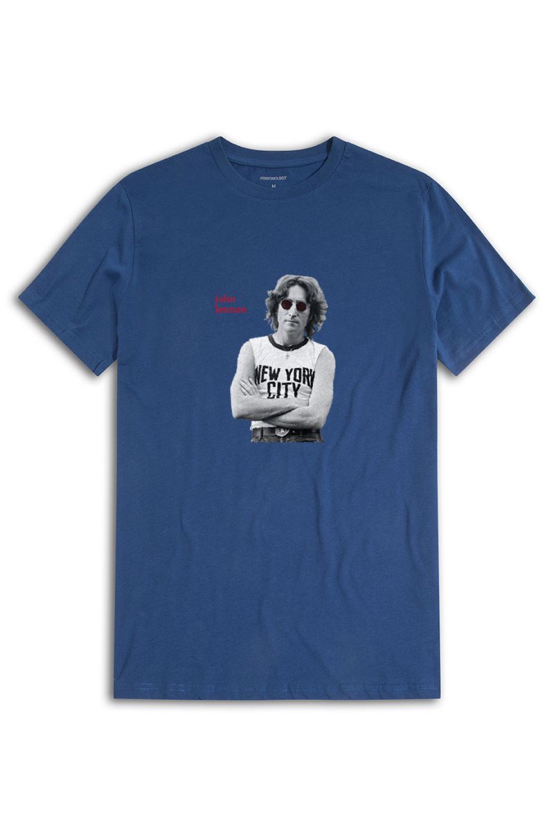 Navy Soft Fabric John Lennon Design Short Sleeve Tee