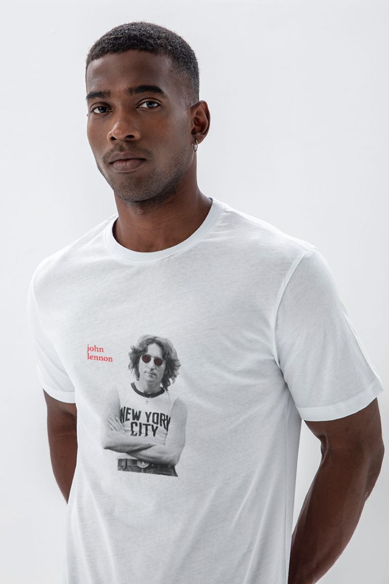 White Soft Fabric John Lennon Design Short Sleeve Tee