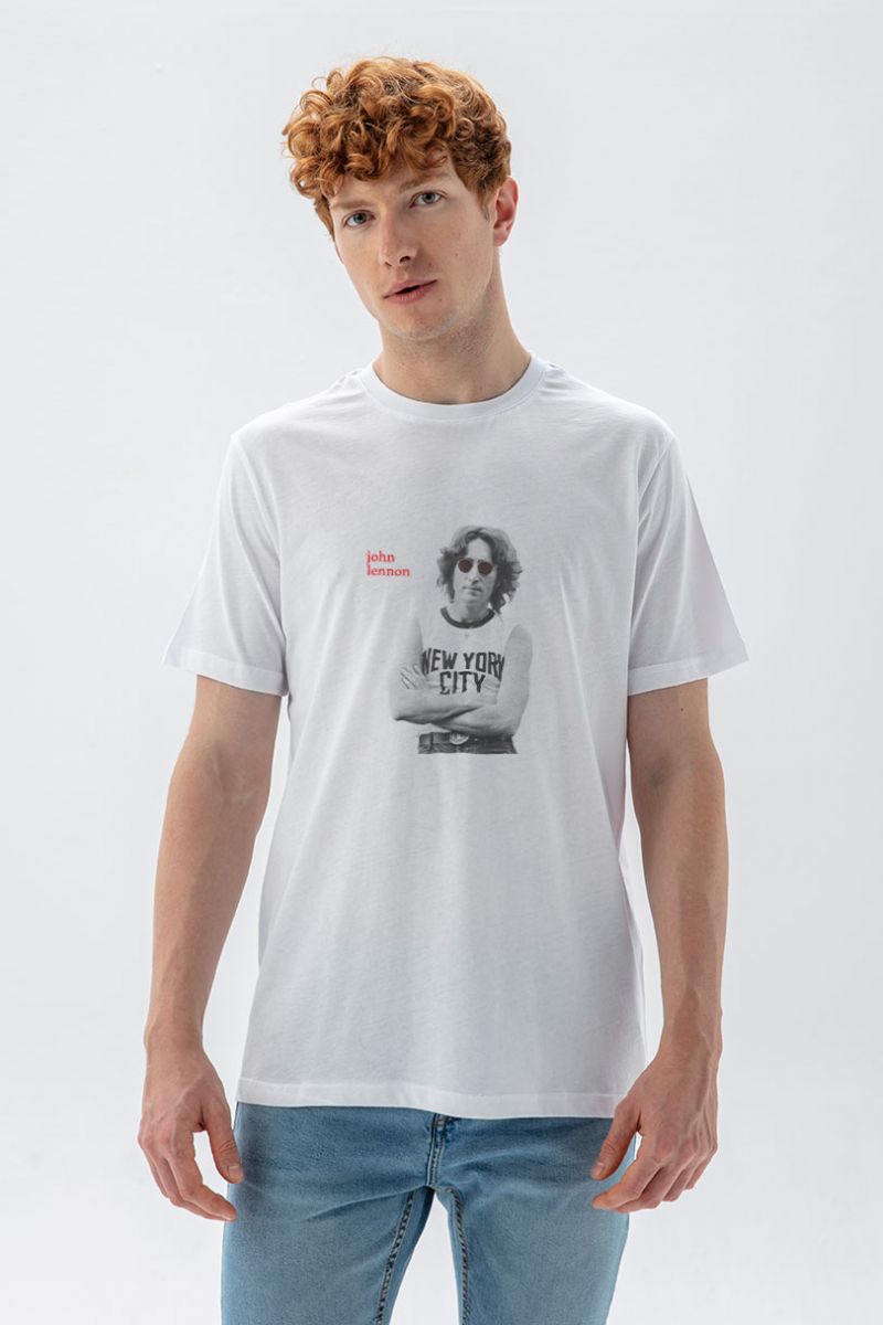 White Soft Fabric John Lennon Design Short Sleeve Tee