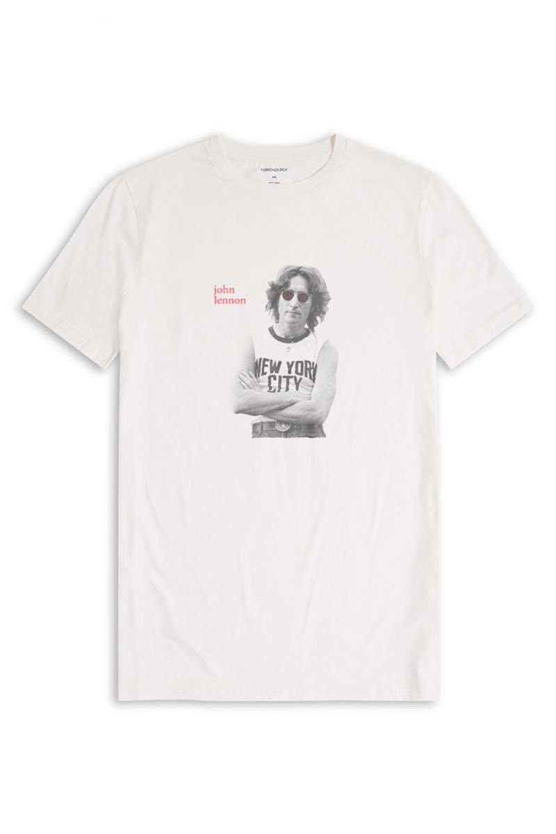 Off White Soft Fabric John Lennon Design Short Sleeve Tee