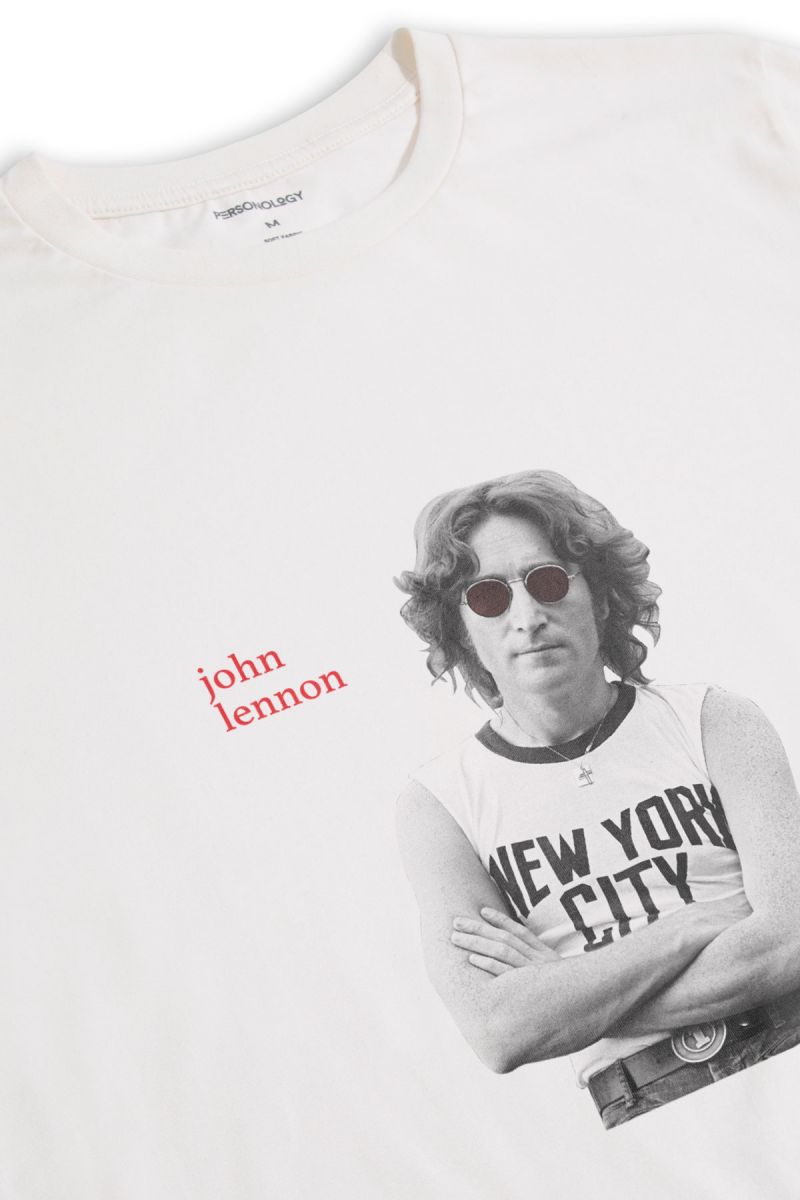 Off White Soft Fabric John Lennon Design Short Sleeve Tee