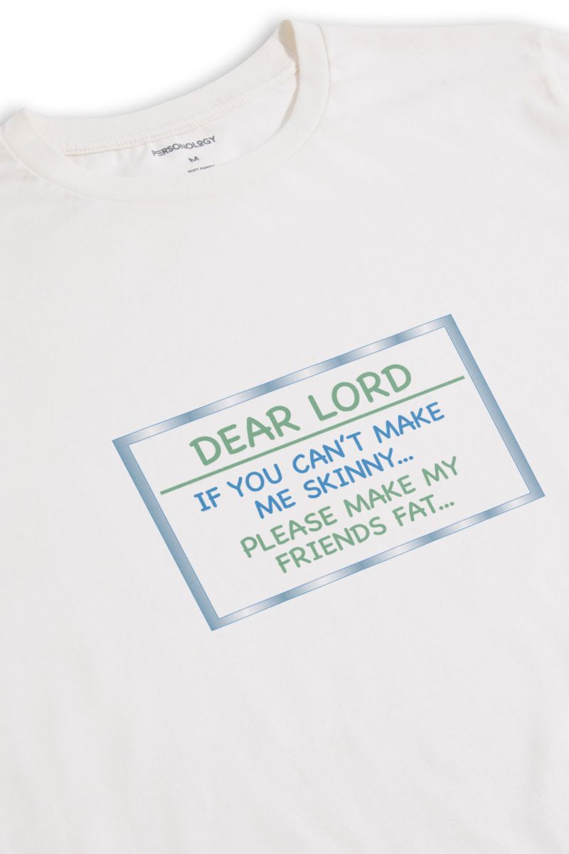 Off White Soft Fabric Dear Lord Design Short Sleeve Tee
