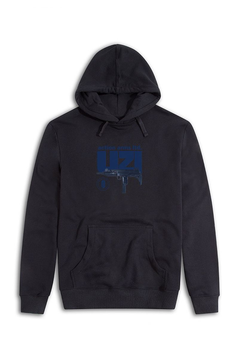 Black Premium Cotton uzi Design Pullover Hoodie