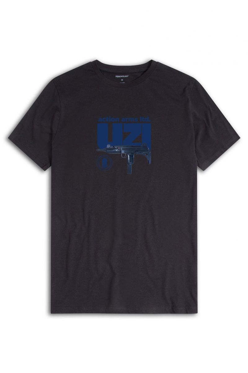 Black Soft Fabric uzi Design Short Sleeve Tee