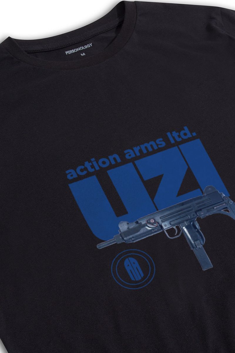 Black Soft Fabric uzi Design Short Sleeve Tee