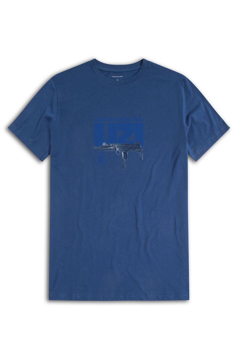 Navy Soft Fabric uzi Design Short Sleeve Tee