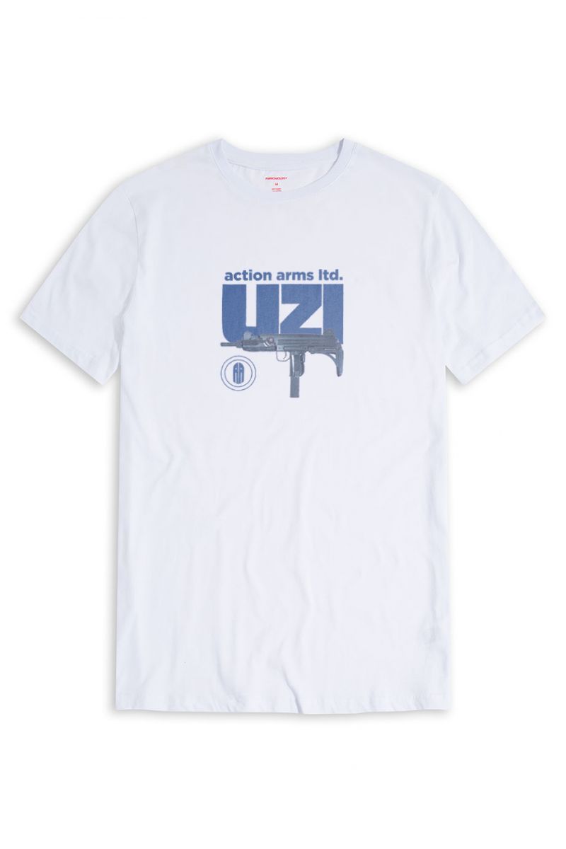 White Soft Fabric uzi Design Short Sleeve Tee