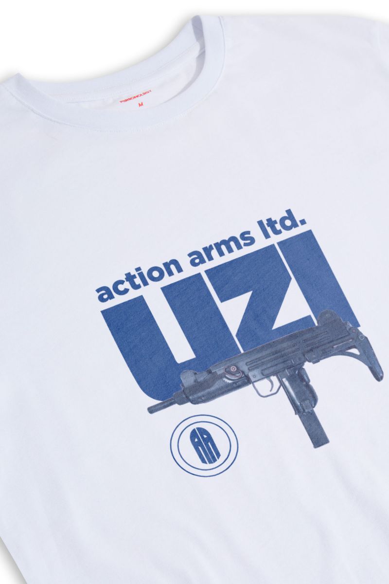 White Soft Fabric uzi Design Short Sleeve Tee