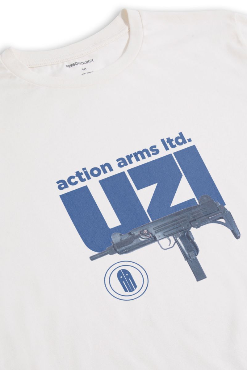 Off White Soft Fabric uzi Design Short Sleeve Tee