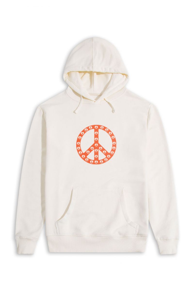 Ecru Premium Cotton Peace Tee Design Pullover Hoodie