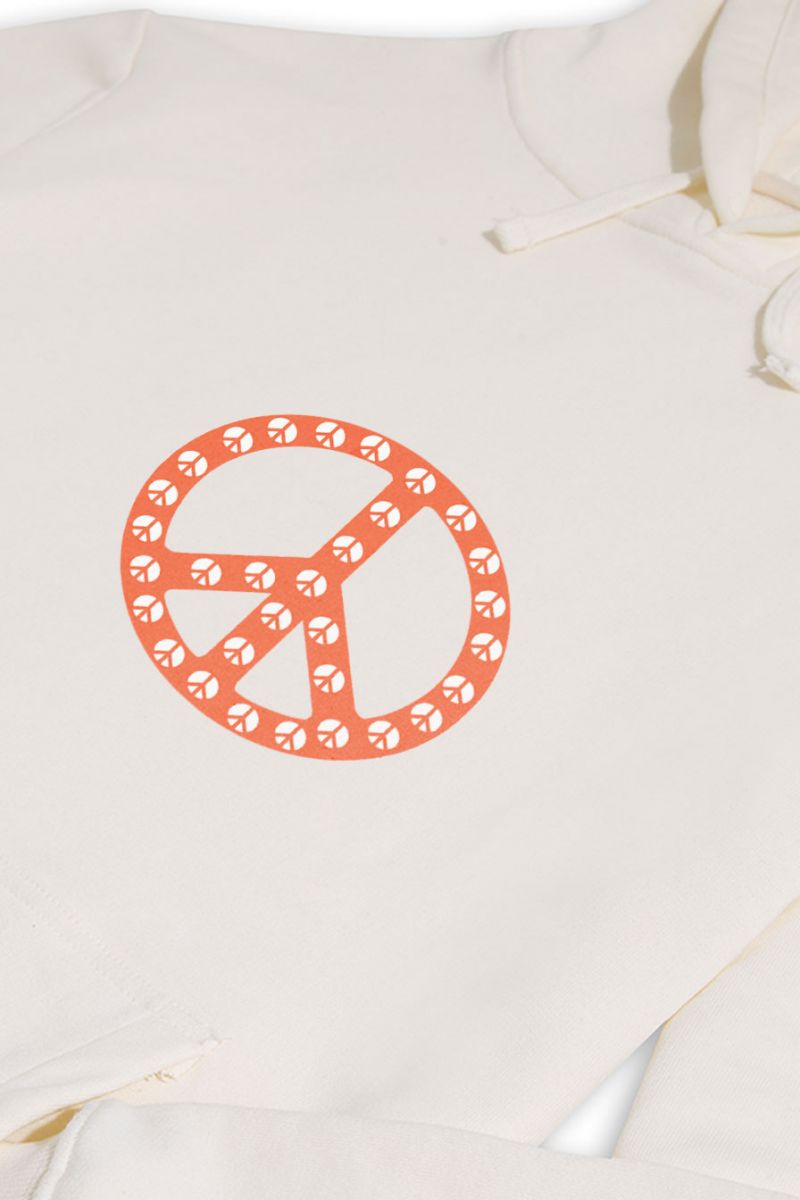 Ecru Premium Cotton Peace Tee Design Pullover Hoodie