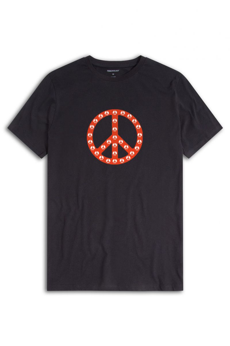 Black Soft Fabric Peace Tee Design Short Sleeve Tee