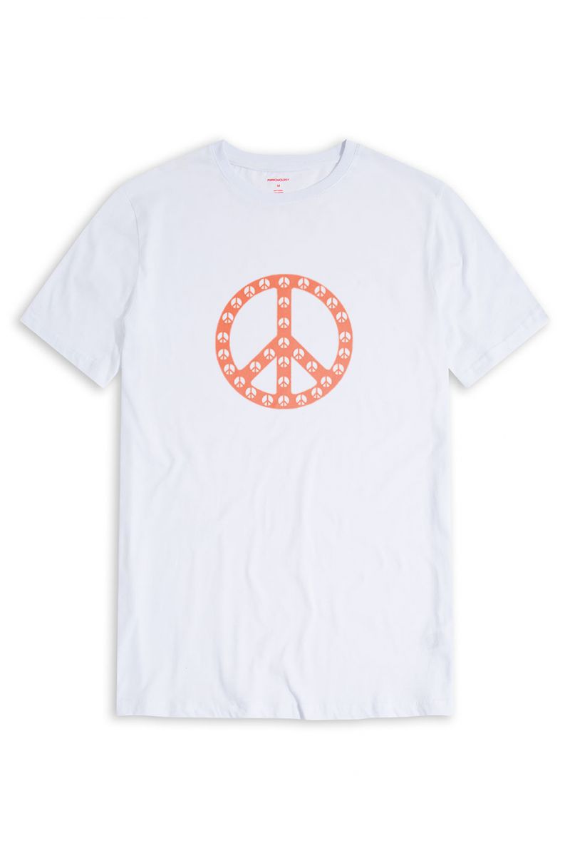 White Soft Fabric Peace Tee Design Short Sleeve Tee
