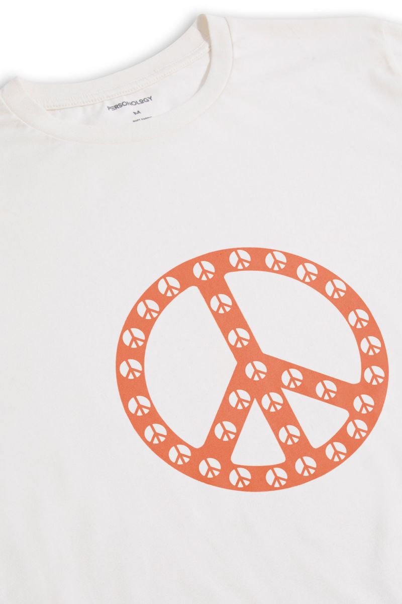 Off White Soft Fabric Peace Tee Design Short Sleeve Tee