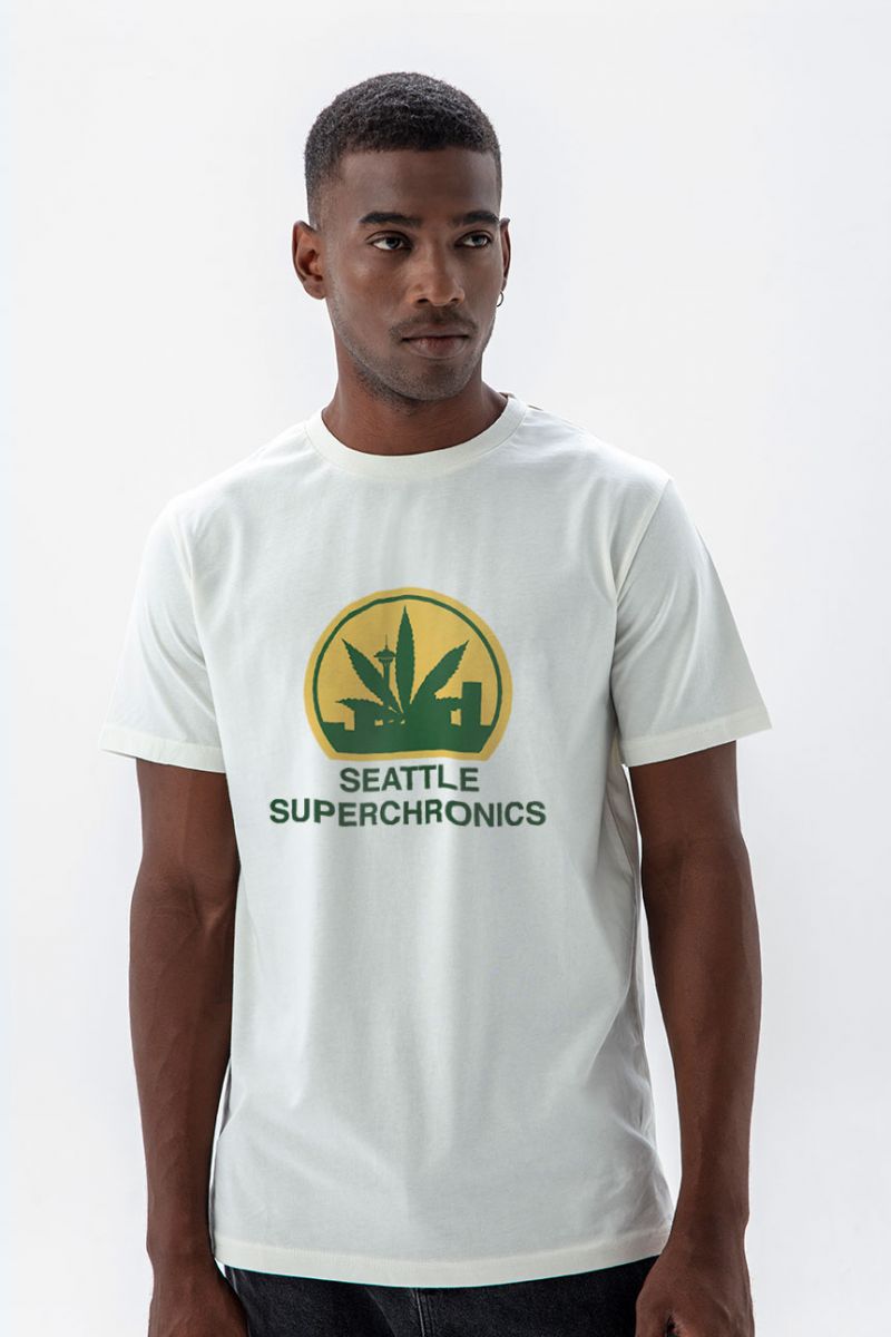 Off White Soft Fabric seattle supersonics Design Short Sleeve Tee