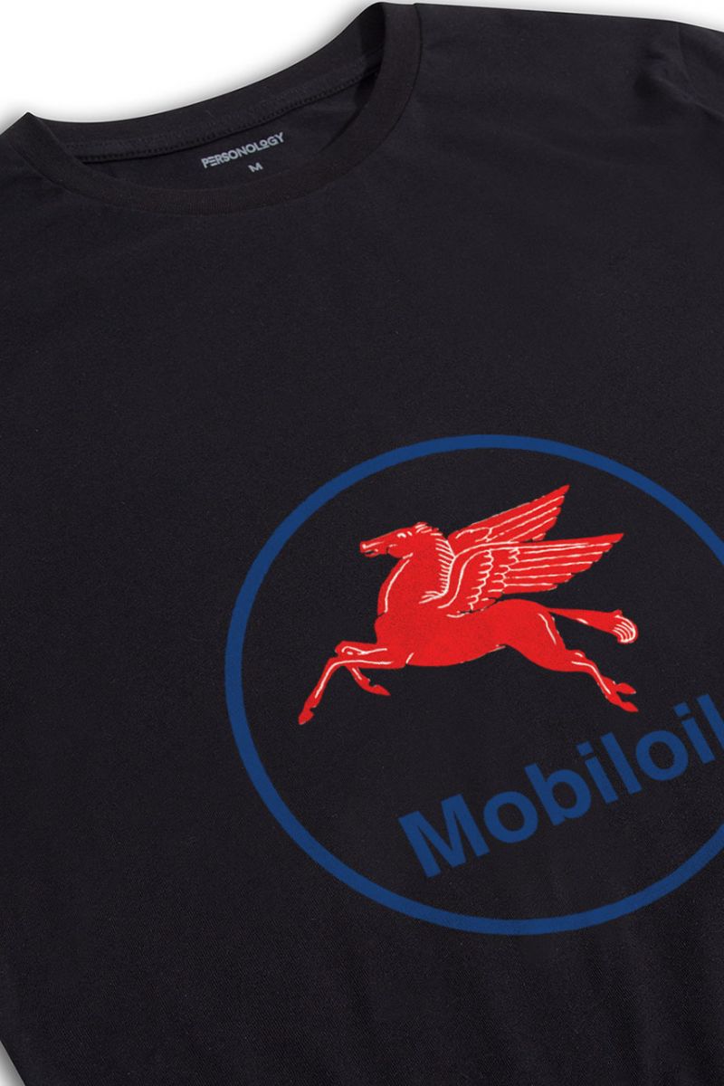 Black Soft Fabric mobiloil Design Short Sleeve Tee