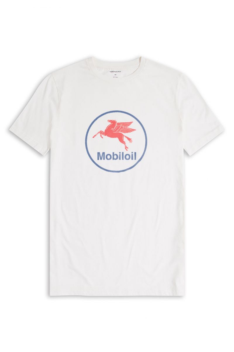 Off White Soft Fabric mobiloil Design Short Sleeve Tee